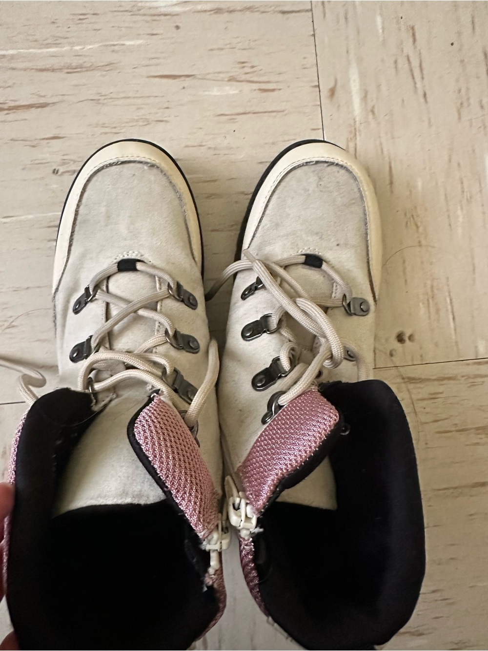 SO Kids Cream and Pink Lace-Up Outdoor Boots